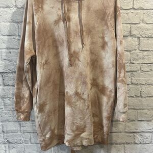 PINK Victoria Secrect medium hoodie brown tie-dye tunic length long pullover